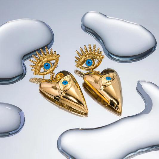 18k GP Stainless Steel Heart Eye Earrings - WS JewelleryStainless Steel