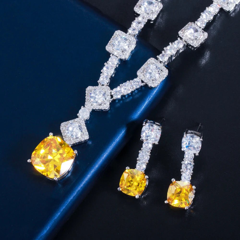 Jewellery Set2Pcs Gorgeous Square Drop Yellow Bridal Necklace Jewlery Set T504 - WS JewelleryBridal Jewelery SetElegant Jewelery SetJewelery Set