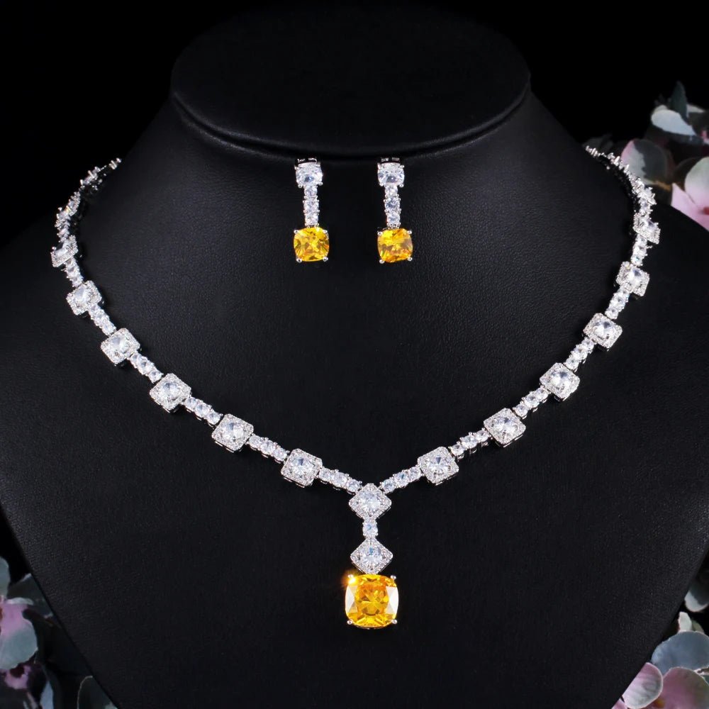 Jewellery Set2Pcs Gorgeous Square Drop Yellow Bridal Necklace Jewlery Set T504 - WS JewelleryBridal Jewelery SetElegant Jewelery SetJewelery Set