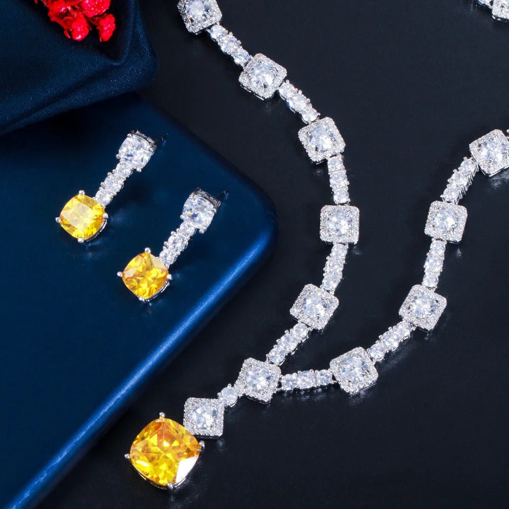 Jewellery Set2Pcs Gorgeous Square Drop Yellow Bridal Necklace Jewlery Set T504 - WS JewelleryBridal Jewelery SetElegant Jewelery SetJewelery Set