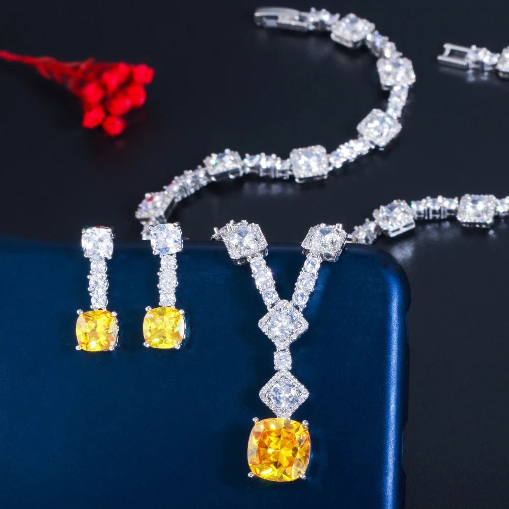 Jewellery Set2Pcs Gorgeous Square Drop Yellow Bridal Necklace Jewlery Set T504 - WS JewelleryBridal Jewelery SetElegant Jewelery SetJewelery Set