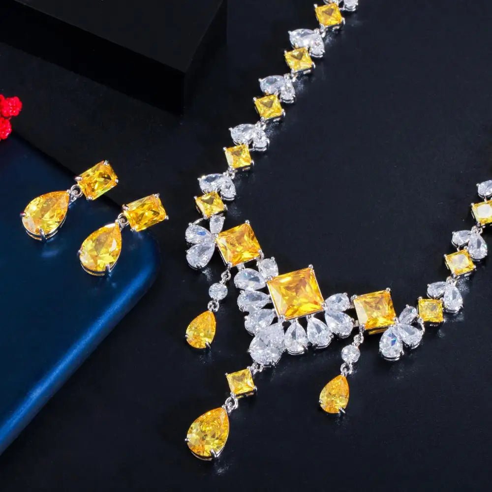 Jewellery Set2Pcs Gorgeous Yellow Water Drop Wedding Bridal Necklace Jewelry Sets T472 - WS JewelleryBridal Jewelery SetBridal Jewelry SetElegant Jewelery Set