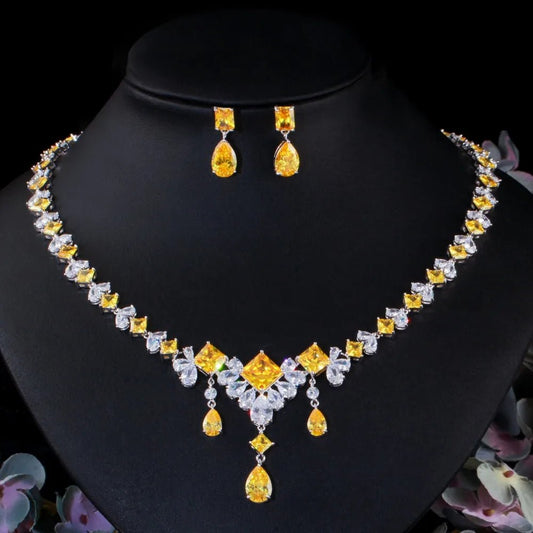 Jewellery Set2Pcs Gorgeous Yellow Water Drop Wedding Bridal Necklace Jewelry Sets T472 - WS JewelleryBridal Jewelery SetBridal Jewelry SetElegant Jewelery Set