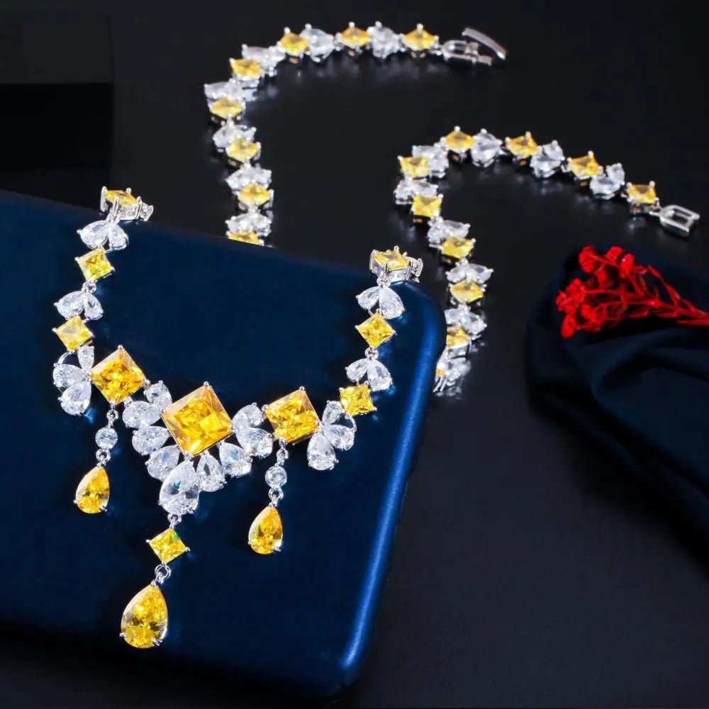 Jewellery Set2Pcs Gorgeous Yellow Water Drop Wedding Bridal Necklace Jewelry Sets T472 - WS JewelleryBridal Jewelery SetBridal Jewelry SetElegant Jewelery Set