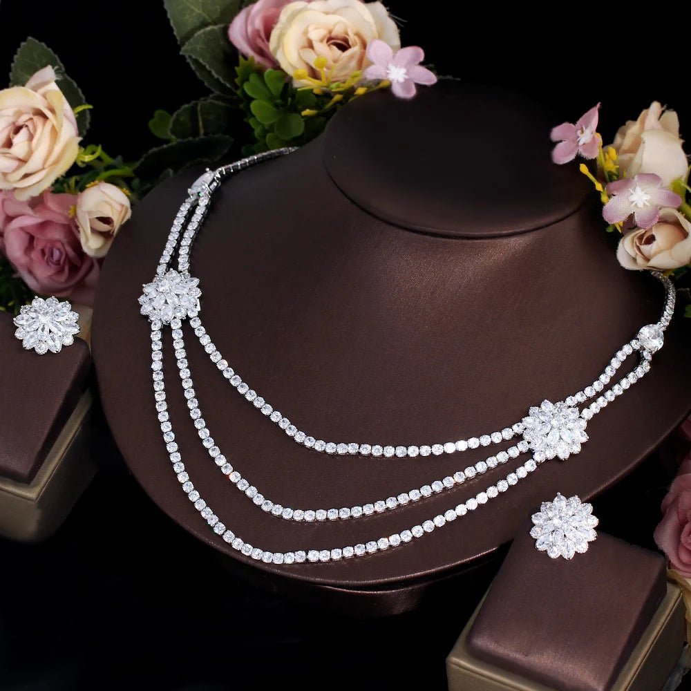 Jewellery Set2Pcs Luxurious Flower Multi Layered Necklace Wedding Bridal Jewelry Sets T732 - WS JewelleryBridal EarringBridal Jewelery SetElegant Jewelery Set