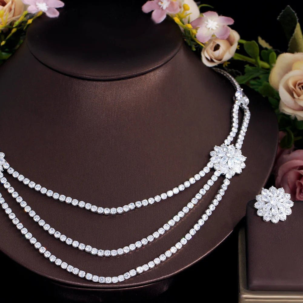 Jewellery Set2Pcs Luxurious Flower Multi Layered Necklace Wedding Bridal Jewelry Sets T732 - WS JewelleryBridal EarringBridal Jewelery SetElegant Jewelery Set