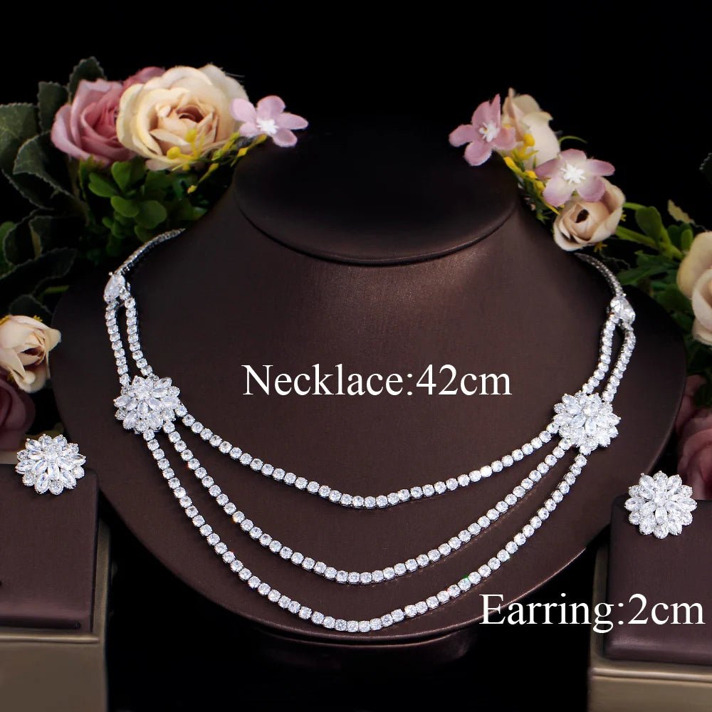 Jewellery Set2Pcs Luxurious Flower Multi Layered Necklace Wedding Bridal Jewelry Sets T732 - WS JewelleryBridal EarringBridal Jewelery SetElegant Jewelery Set