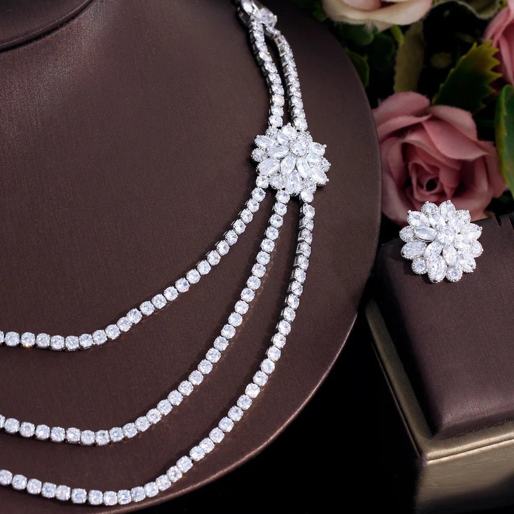 Jewellery Set2Pcs Luxurious Flower Multi Layered Necklace Wedding Bridal Jewelry Sets T732 - WS JewelleryBridal EarringBridal Jewelery SetElegant Jewelery Set