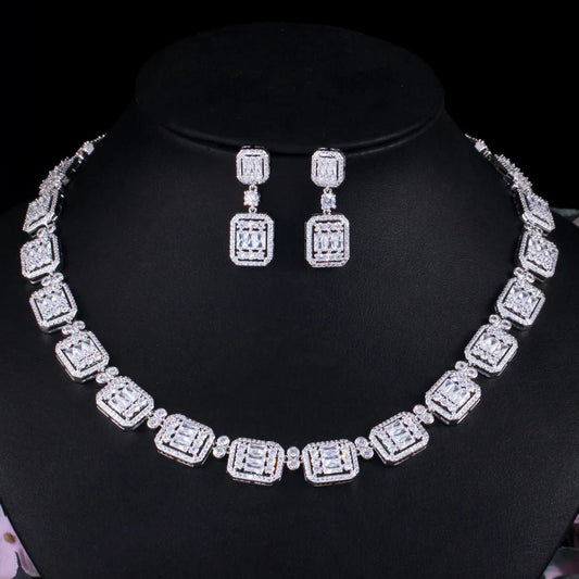 Jewellery Set2Pcs Shiny Cube Bridal Necklace Jewelry Set T496 - WS JewelleryBridal Jewelery SetElegant Jewelery SetJewelery Set