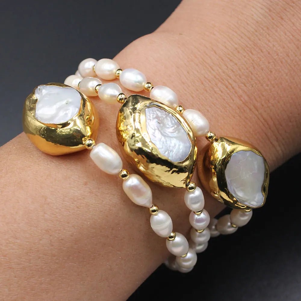 Bracelets3 Rows Freshwater Pearl White Bracelet - WS JewelleryBraceletGold Plated BraceletNatural Stone Bracelet