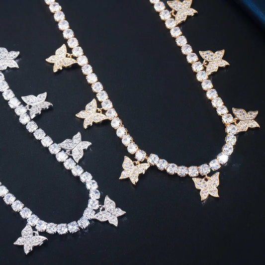 Jewellery Set3pcs Shiny White Butterfly Earring Necklace Bracelet Bridal Jewelry Sets T448 - WS Jewellery