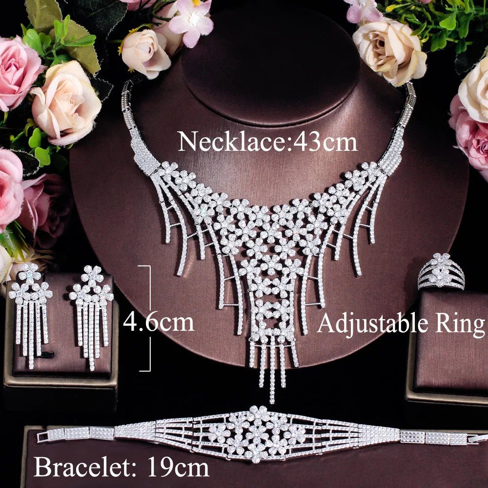 Jewellery Set4Pcs Cluster Flower Tassel Wedding Bridal Pageant Necklace Jewelry Sets T708 - WS Jewellery