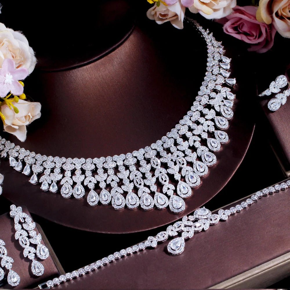 Jewellery Set4Pcs Super Luxury Tassel Leaf Drop Wedding Bridal Jewelry Sets T647 - WS Jewellery