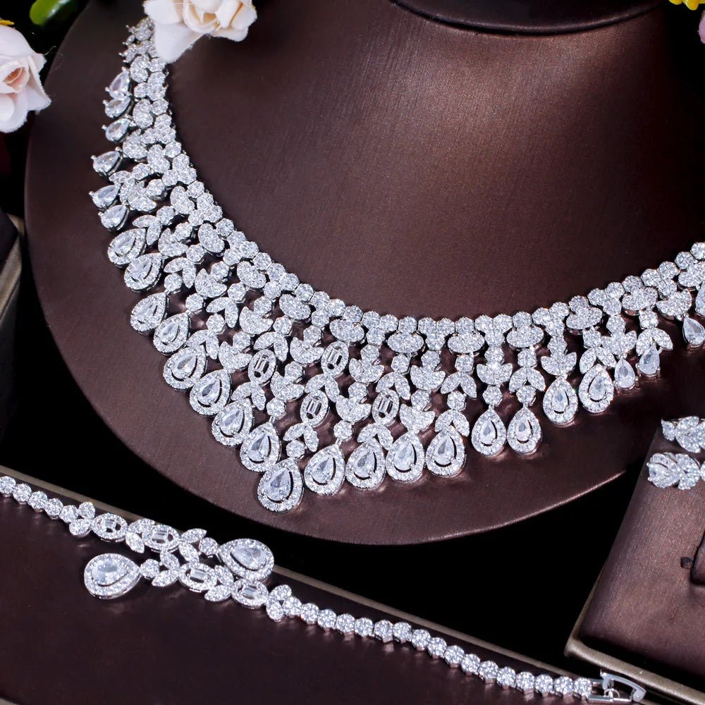 Jewellery Set4Pcs Super Luxury Tassel Leaf Drop Wedding Bridal Jewelry Sets T647 - WS Jewellery