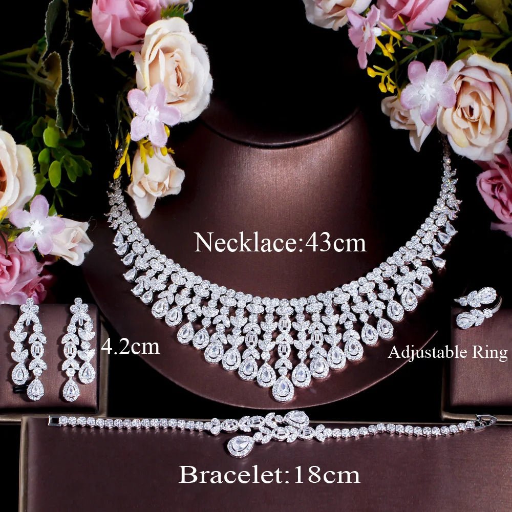 Jewellery Set4Pcs Super Luxury Tassel Leaf Drop Wedding Bridal Jewelry Sets T647 - WS Jewellery