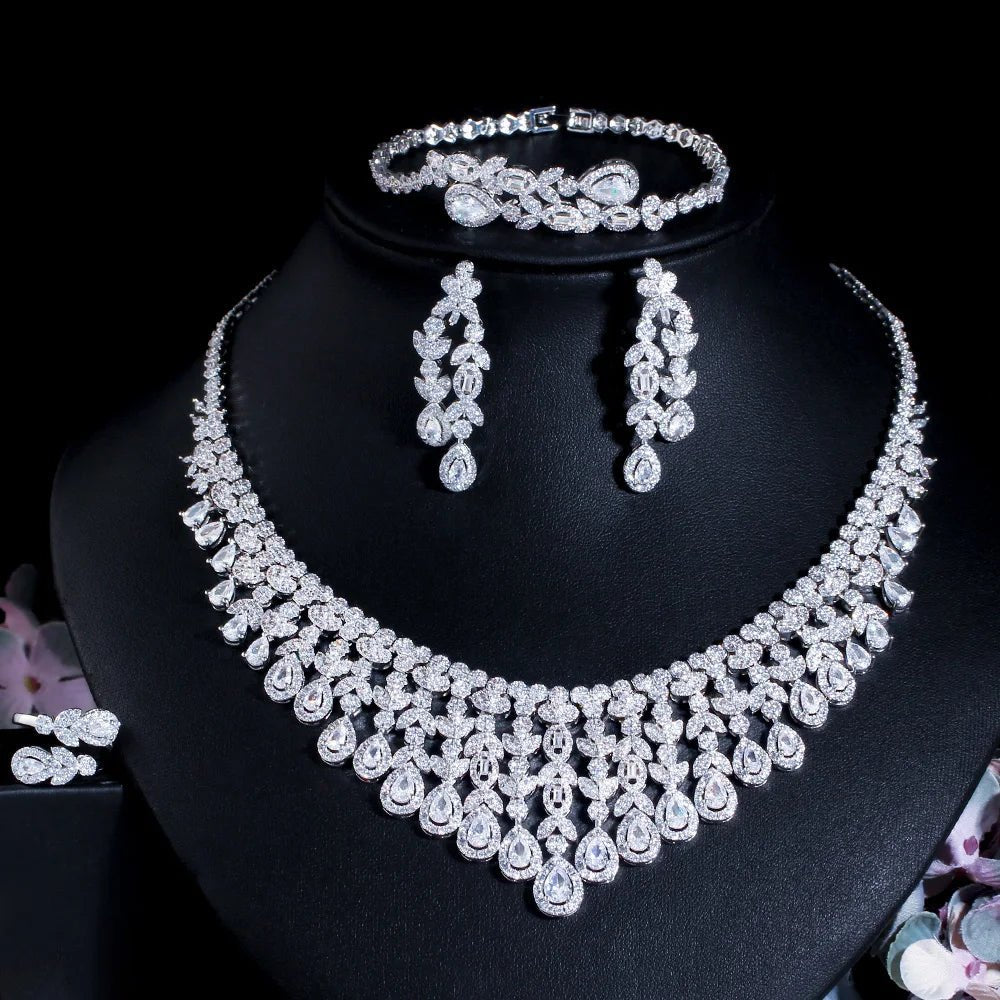 Jewellery Set4Pcs Super Luxury Tassel Leaf Drop Wedding Bridal Jewelry Sets T647 - WS Jewellery