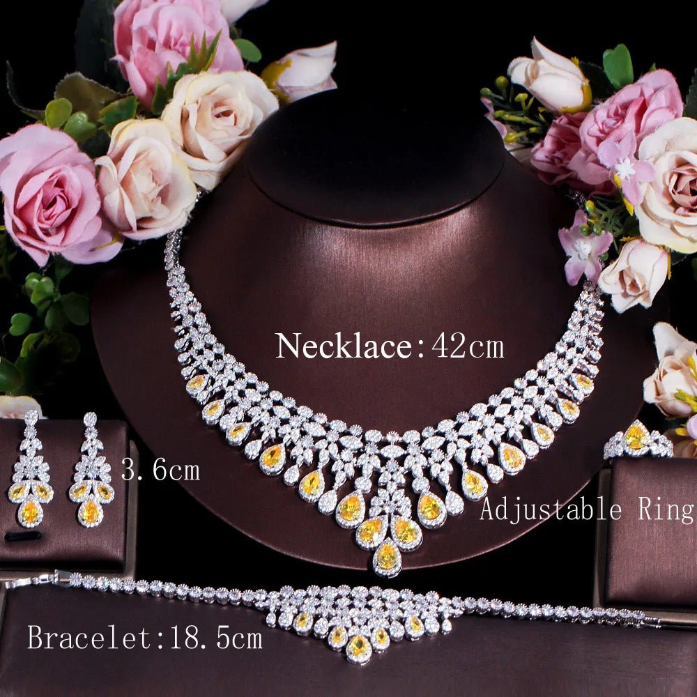 Jewellery Set4pcs Yellow Dangle Drop Jewelry Set T608 - WS JewelleryBridal Jewelery SetElegant Jewelery SetJewelery Set