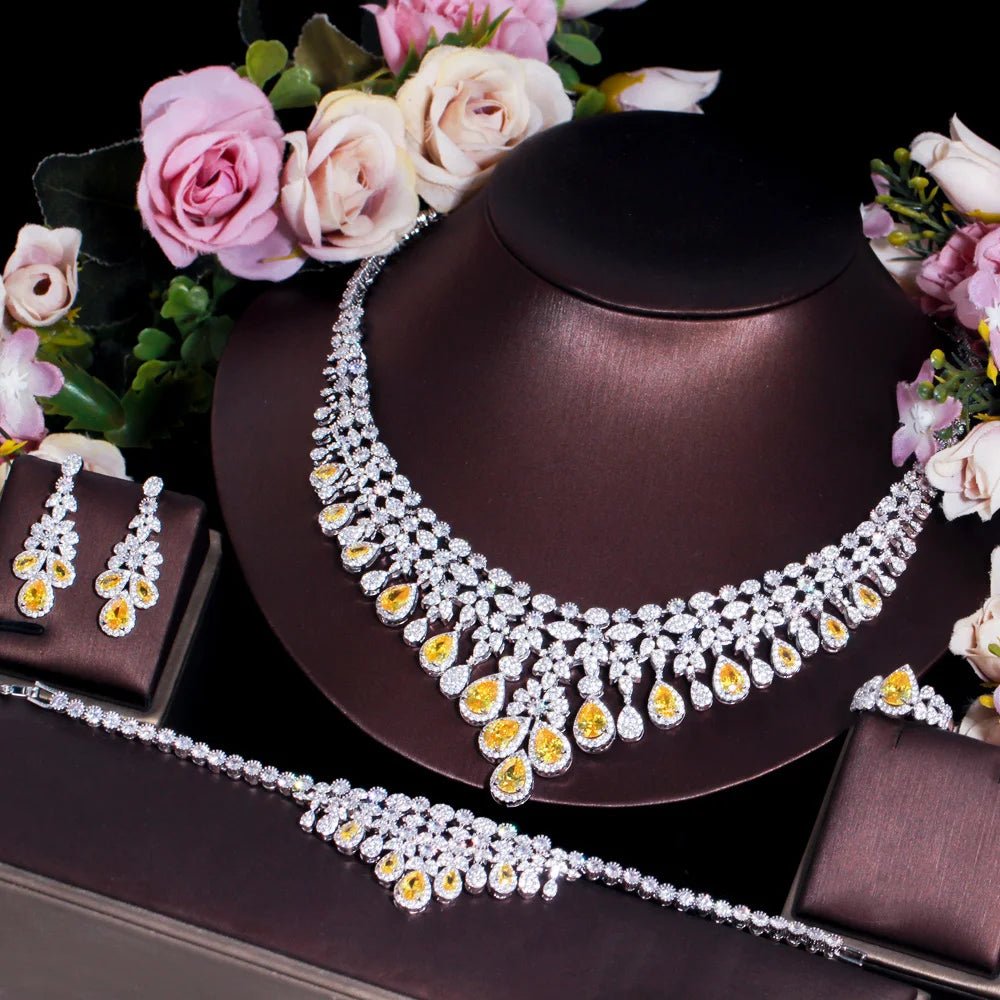 Jewellery Set4pcs Yellow Dangle Drop Jewelry Set T608 - WS JewelleryBridal Jewelery SetElegant Jewelery SetJewelery Set