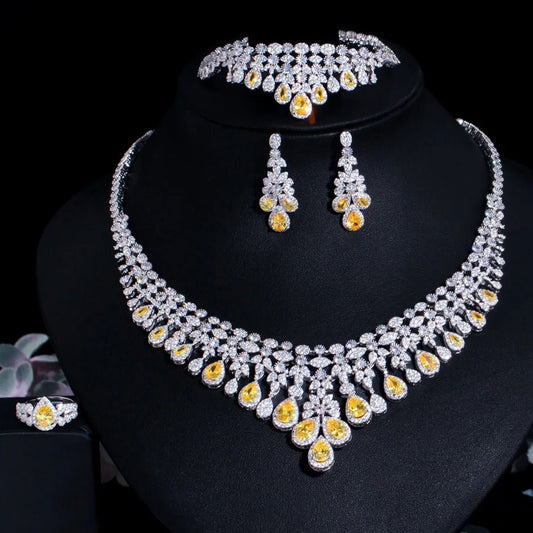 Jewellery Set4pcs Yellow Dangle Drop Jewelry Set T608 - WS JewelleryBridal Jewelery SetElegant Jewelery SetJewelery Set