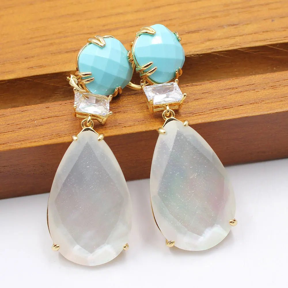 EarringsBlue Crystal White CZ Shell Mother Of Pearl Teardrop Earrings - WS JewelleryEarringNatural Stone ColelctionNatural Stone Earring