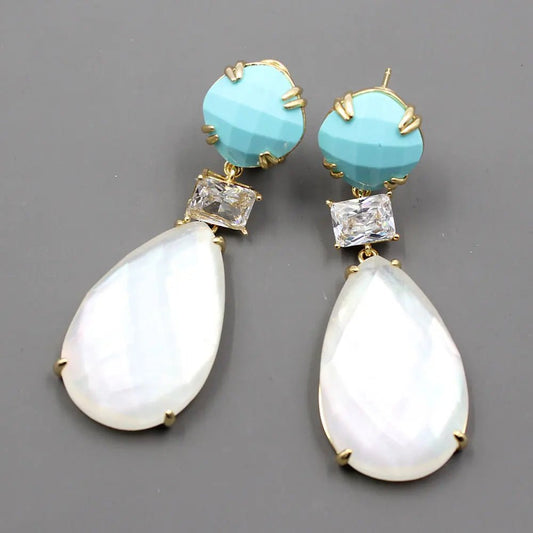 EarringsBlue Crystal White CZ Shell Mother Of Pearl Teardrop Earrings - WS JewelleryEarringNatural Stone ColelctionNatural Stone Earring
