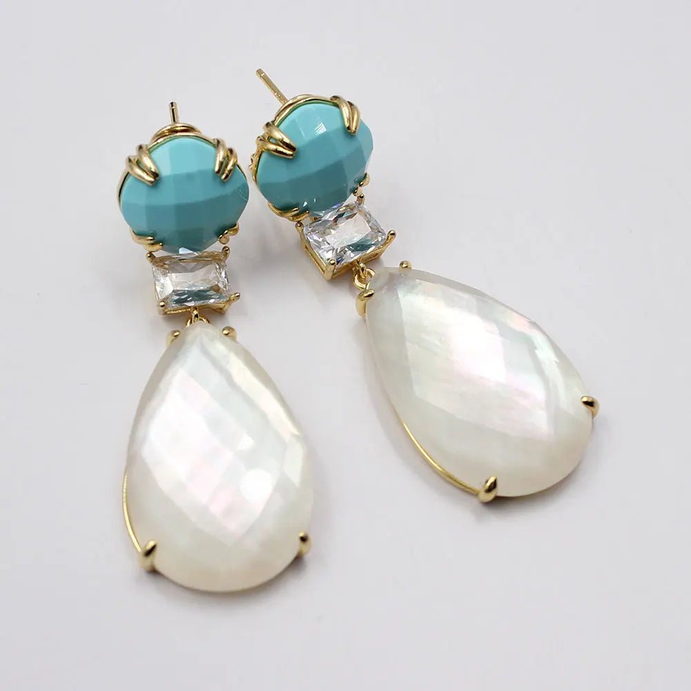 EarringsBlue Crystal White CZ Shell Mother Of Pearl Teardrop Earrings - WS JewelleryEarringNatural Stone ColelctionNatural Stone Earring