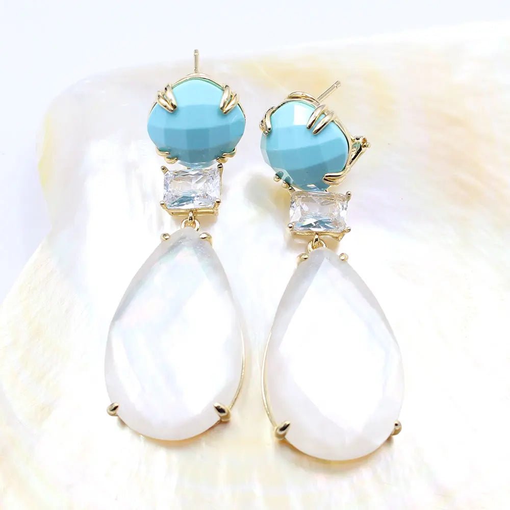 EarringsBlue Crystal White CZ Shell Mother Of Pearl Teardrop Earrings - WS JewelleryEarringNatural Stone ColelctionNatural Stone Earring