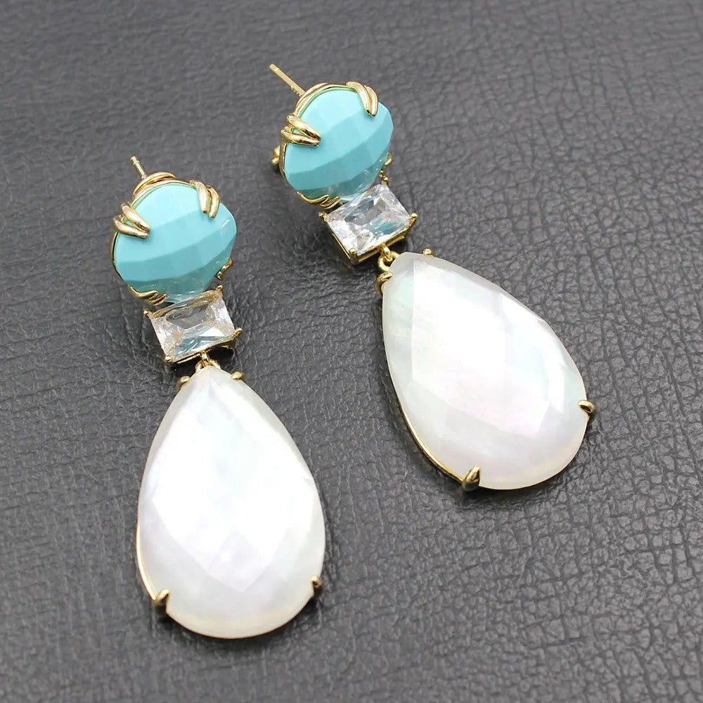 EarringsBlue Crystal White CZ Shell Mother Of Pearl Teardrop Earrings - WS JewelleryEarringNatural Stone ColelctionNatural Stone Earring