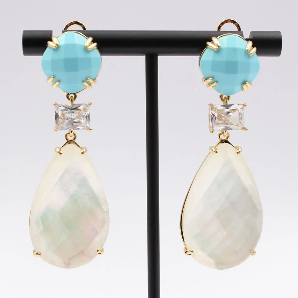 EarringsBlue Crystal White CZ Shell Mother Of Pearl Teardrop Earrings - WS JewelleryEarringNatural Stone ColelctionNatural Stone Earring