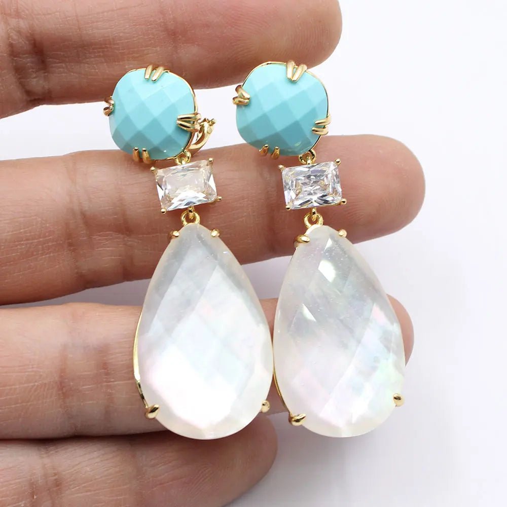 EarringsBlue Crystal White CZ Shell Mother Of Pearl Teardrop Earrings - WS JewelleryEarringNatural Stone ColelctionNatural Stone Earring