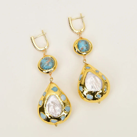 EarringsBlue Murano Freshwater Pearl Blue Larimar Dangle Earrings - WS JewelleryEarringNatural Stone Colelction