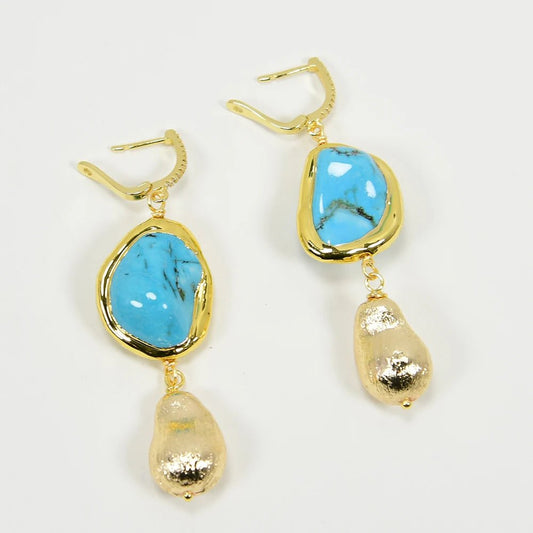 EarringsBlue Turquoise Gold Plated Hook Earrings - WS JewelleryNatural Stone ColelctionNatural Stone EarringTurquoise Earring