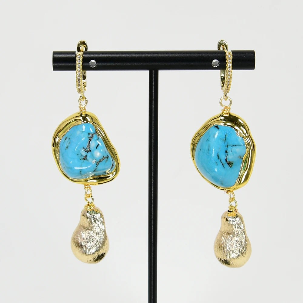 EarringsBlue Turquoise Gold Plated Hook Earrings - WS JewelleryNatural Stone ColelctionNatural Stone EarringTurquoise Earring