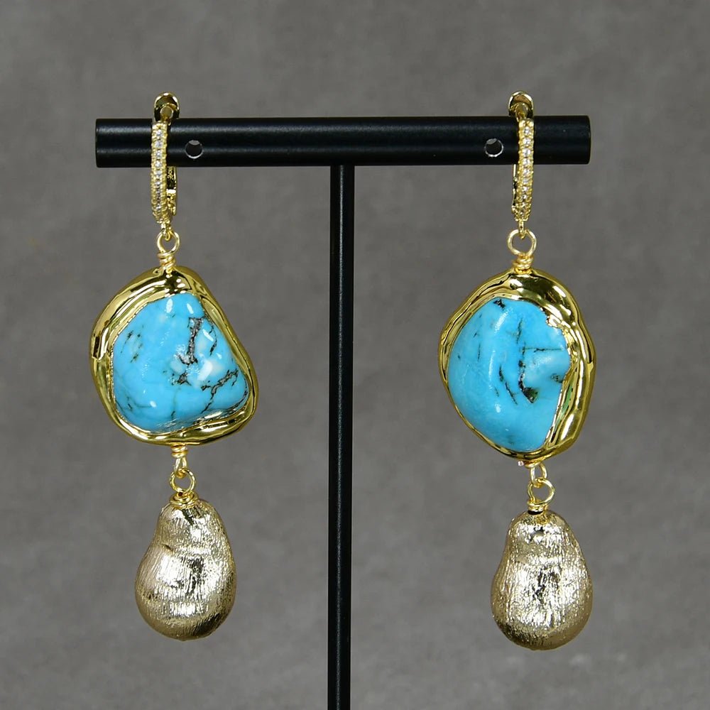 EarringsBlue Turquoise Gold Plated Hook Earrings - WS JewelleryNatural Stone ColelctionNatural Stone EarringTurquoise Earring