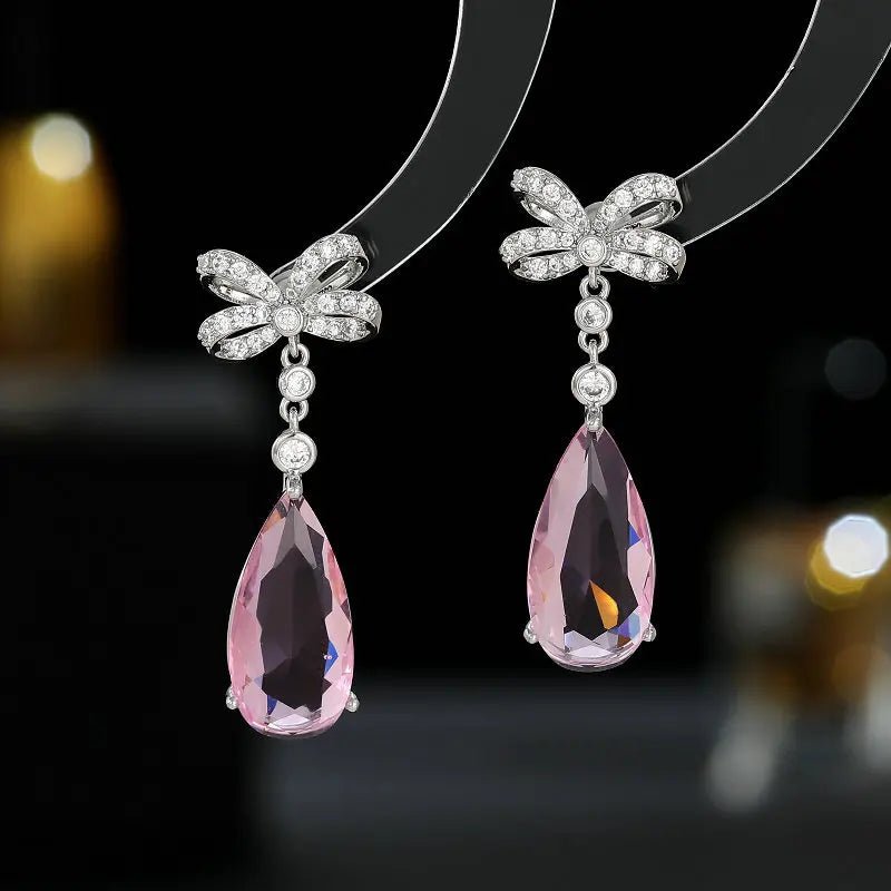 EarringsBow Knot Droplet Earrings Pink - WS JewelleryEarring