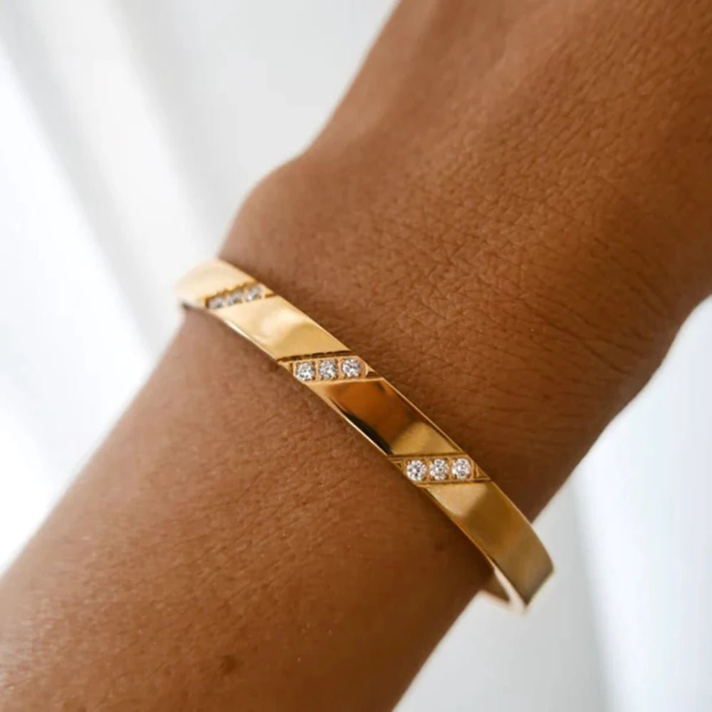 Classic 18k Gold Plated Cuff Stainless Steel Waterproof Open Bracelet Bangles - WS JewelleryStainless Steel