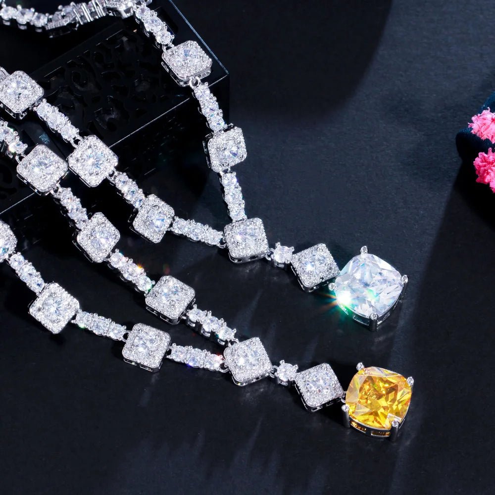 Jewellery SetClassic Square Cut Yellow Bridal Necklace Earrings Jewelry Sets T591 - WS Jewellery