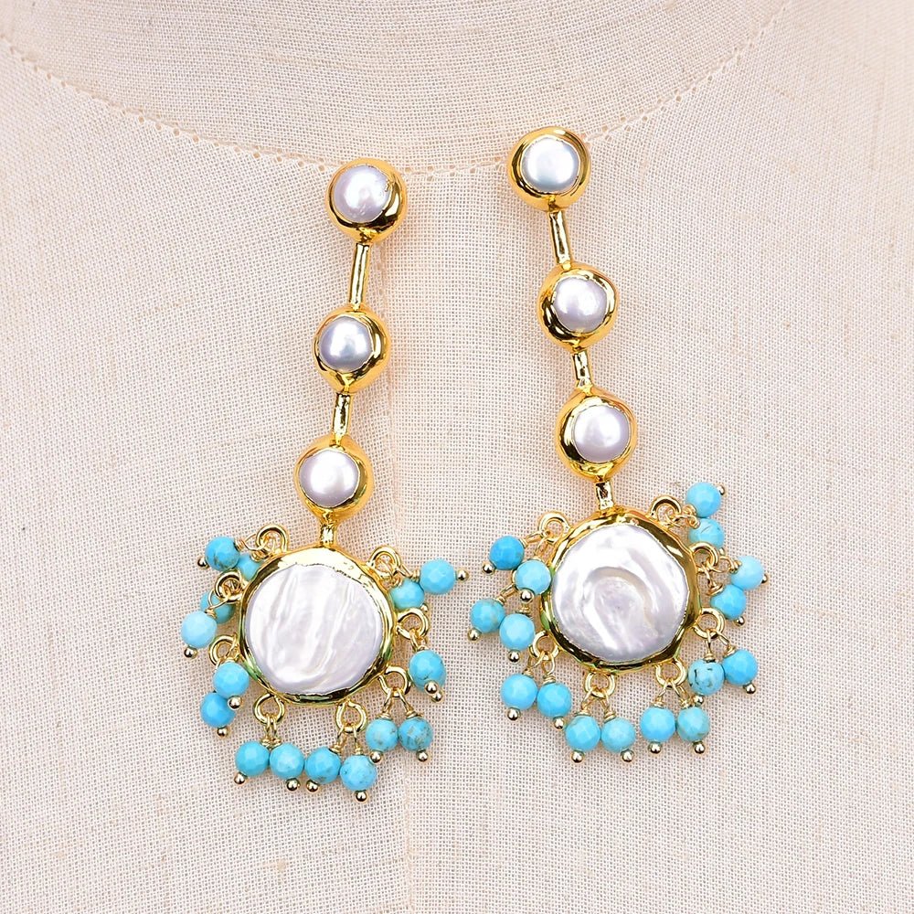 EarringsCoin Pearl Blue Turquoise Beads Dangle Earrings - WS JewelleryEarringNatural Stone Colelction