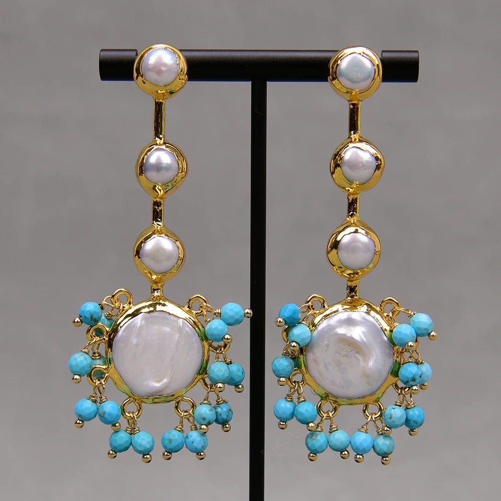 EarringsCoin Pearl Blue Turquoise Beads Dangle Earrings - WS JewelleryEarringNatural Stone Colelction