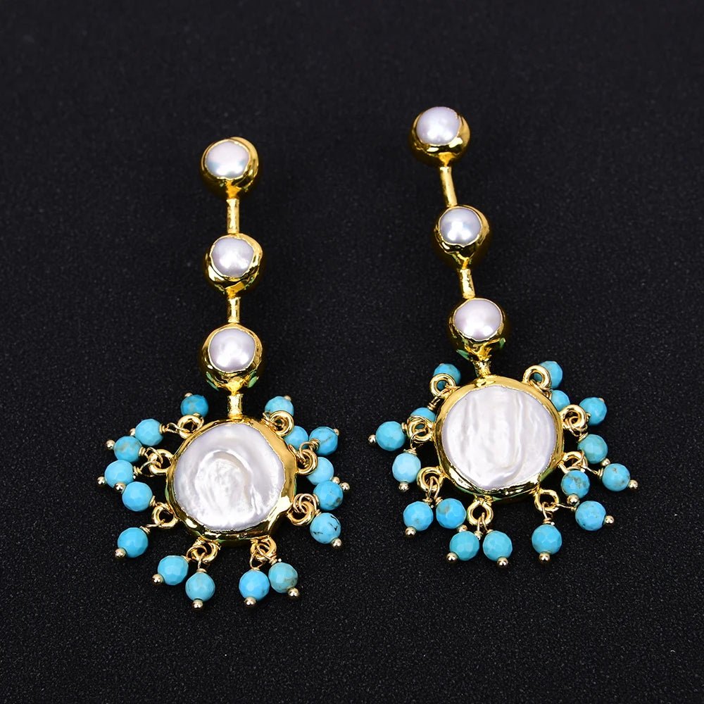 EarringsCoin Pearl Blue Turquoise Beads Dangle Earrings - WS JewelleryEarringNatural Stone Colelction
