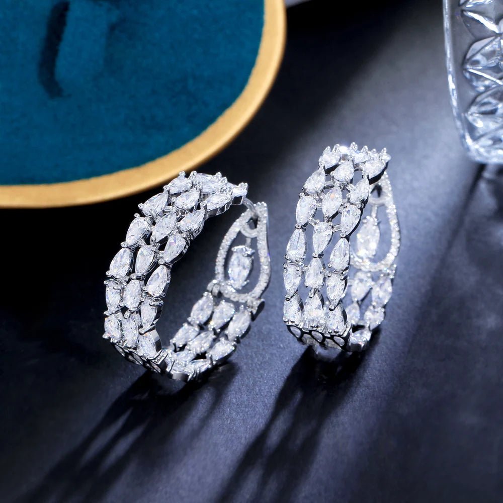 EarringsDouble Sided Paved Hoop Earrings CZ498 - WS JewelleryBridal EarringEarringLoop Earring