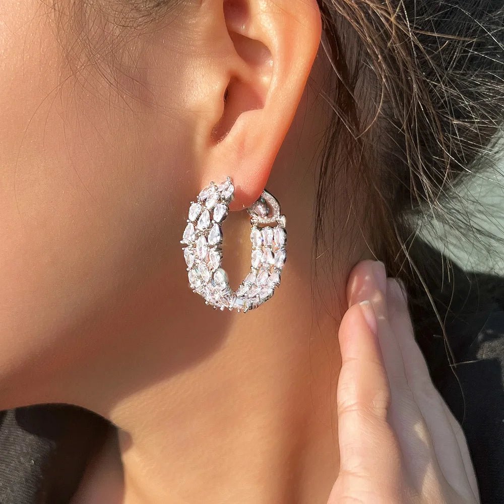 EarringsDouble Sided Paved Hoop Earrings CZ498 - WS JewelleryBridal EarringEarringLoop Earring
