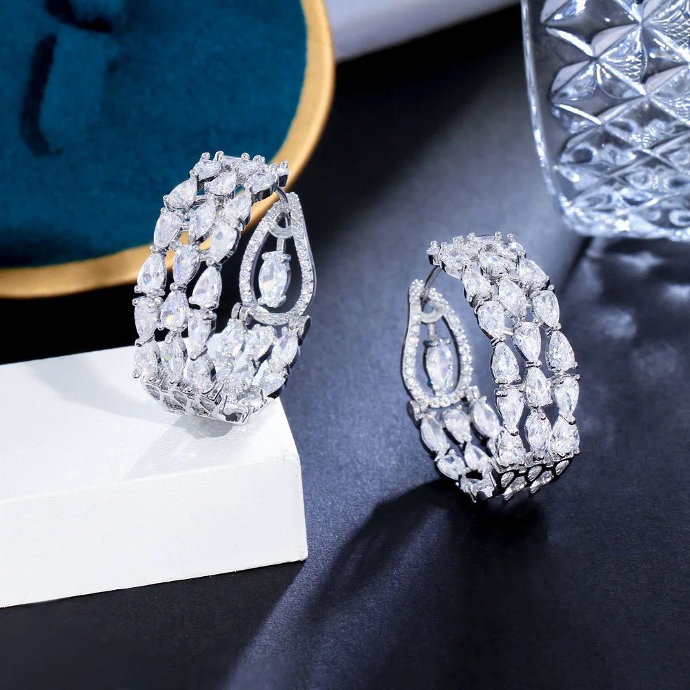 EarringsDouble Sided Paved Hoop Earrings CZ498 - WS JewelleryBridal EarringEarringLoop Earring