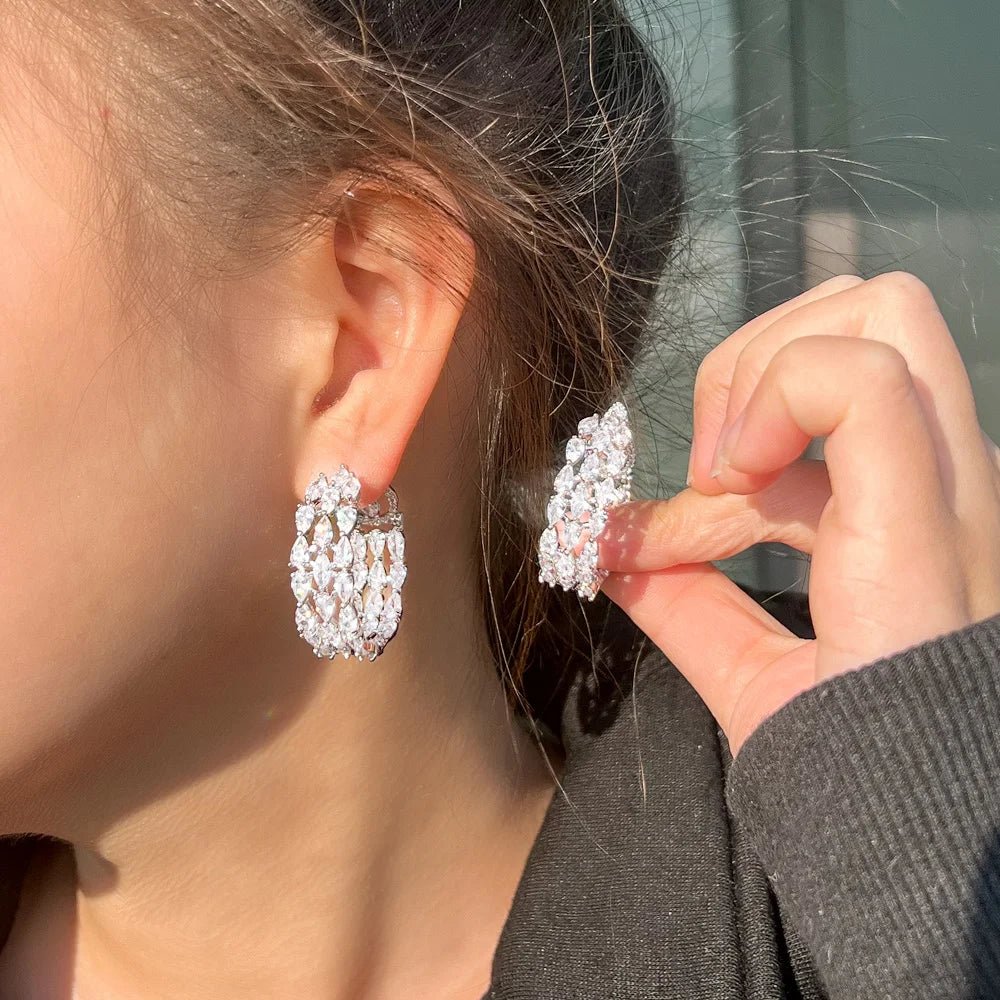 EarringsDouble Sided Paved Hoop Earrings CZ498 - WS JewelleryBridal EarringEarringLoop Earring