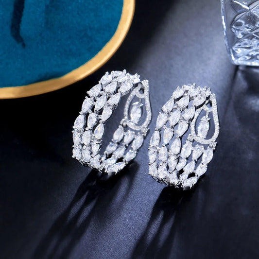 EarringsDouble Sided Paved Hoop Earrings CZ498 - WS JewelleryBridal EarringEarringLoop Earring