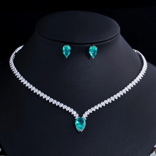 Jewellery SetElegant Green Water Drop CZ Jewelry Sets T560 - WS JewelleryBridal Jewelry SetGreen Jewelry Set