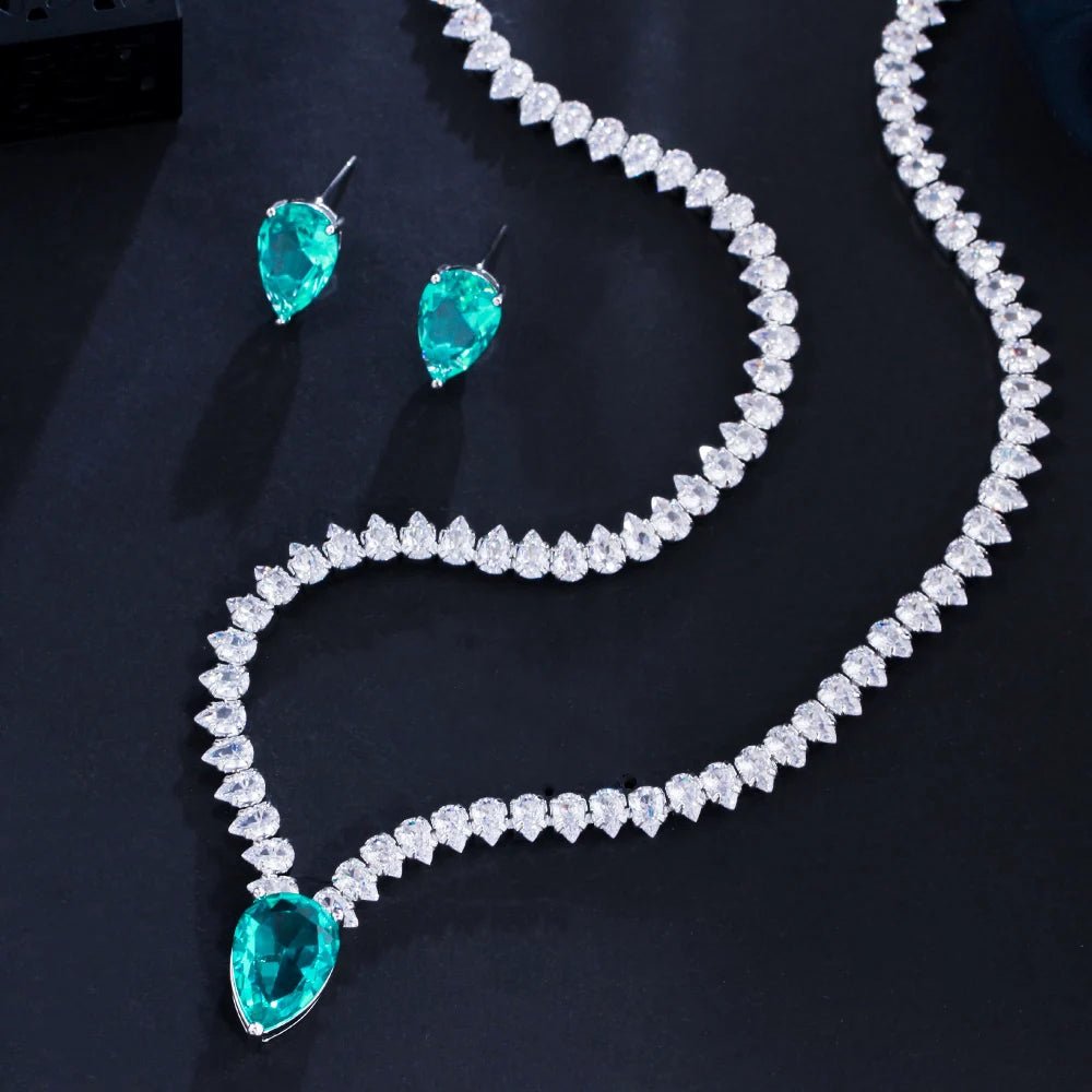 Jewellery SetElegant Green Water Drop CZ Jewelry Sets T560 - WS JewelleryBridal Jewelry SetGreen Jewelry Set
