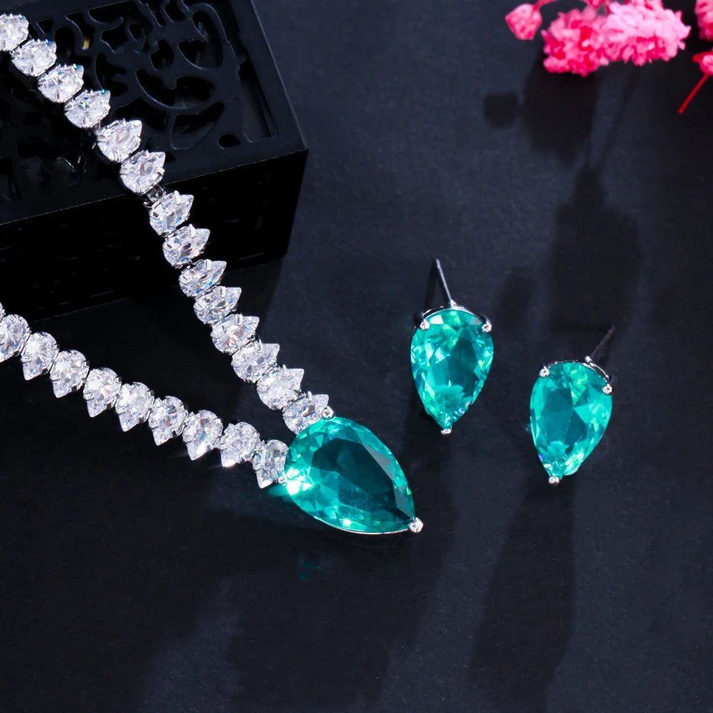 Jewellery SetElegant Green Water Drop CZ Jewelry Sets T560 - WS JewelleryBridal Jewelry SetGreen Jewelry Set