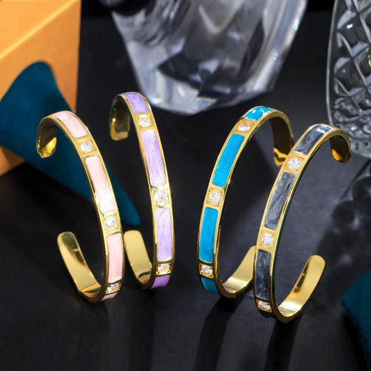 BraceletsEnamel Round Opening Cuff Bangles BG058 - WS Jewellery