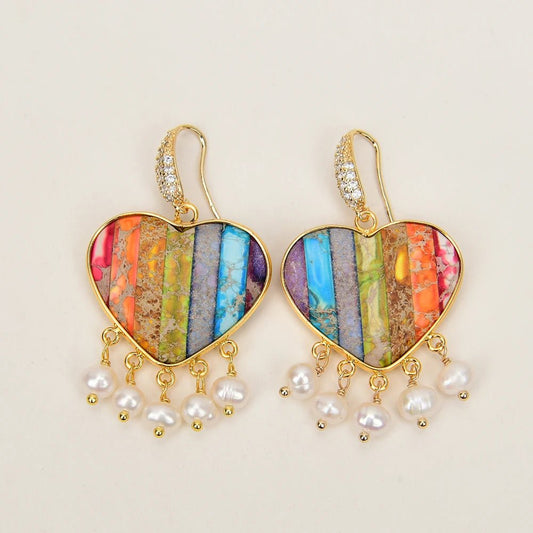 EarringsFreshwater Pearl Colorful Sea Sediment Imperial Jaspe Earrings - WS JewelleryNatural Stone ColelctionNatural Stone EarringPearl Earring